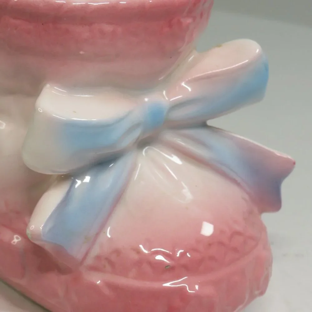 Baby Girl Pink Vintage Gift Set Ceramic Shoe Planter, (5) Blankets, Mittens